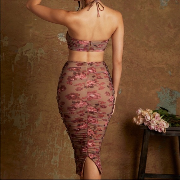 Oh Polly Floral Midi Dress - Red and Brown - Picture 3 of 5